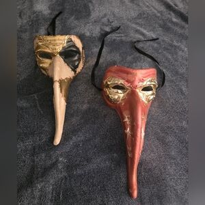 Two Venetian Long Nosed Theatrical Masks